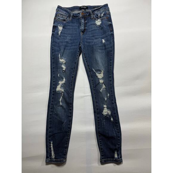 Judy Blue Denim - Judy Blue Women's Distressed Skinny Fit Stretch Denim Jeans - Size 5 (27x27.5)